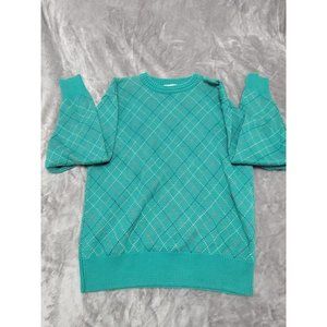 Tricots St Raphael knit Crew Neck Vintage Sweater medium LS USA diamond pattern‎
